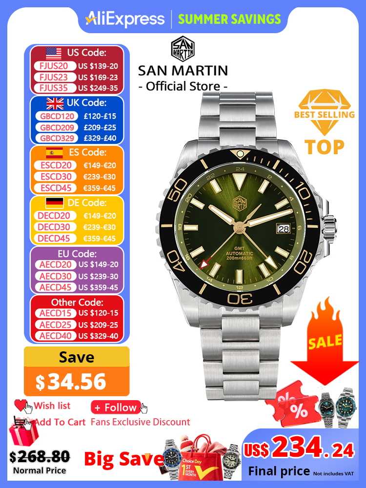 Luxury Watch La - San Martin 39mm Diver GMT Watch