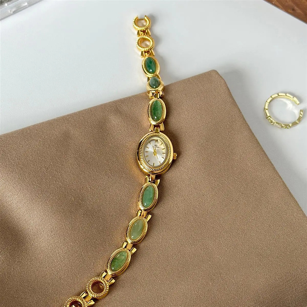Luxury Watch Girl - Women's Gold Watch Vintage Brown Jade