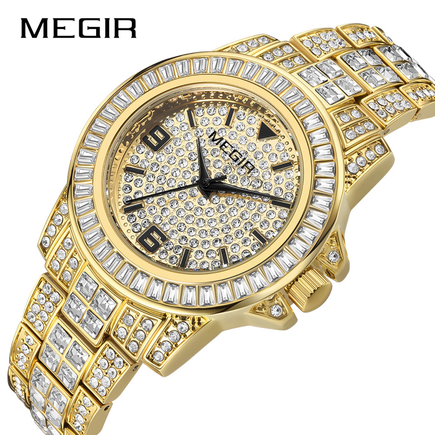Luxury Watch And Bracelet - MEGIR Luxury Diamond Watches Unisex Fashion