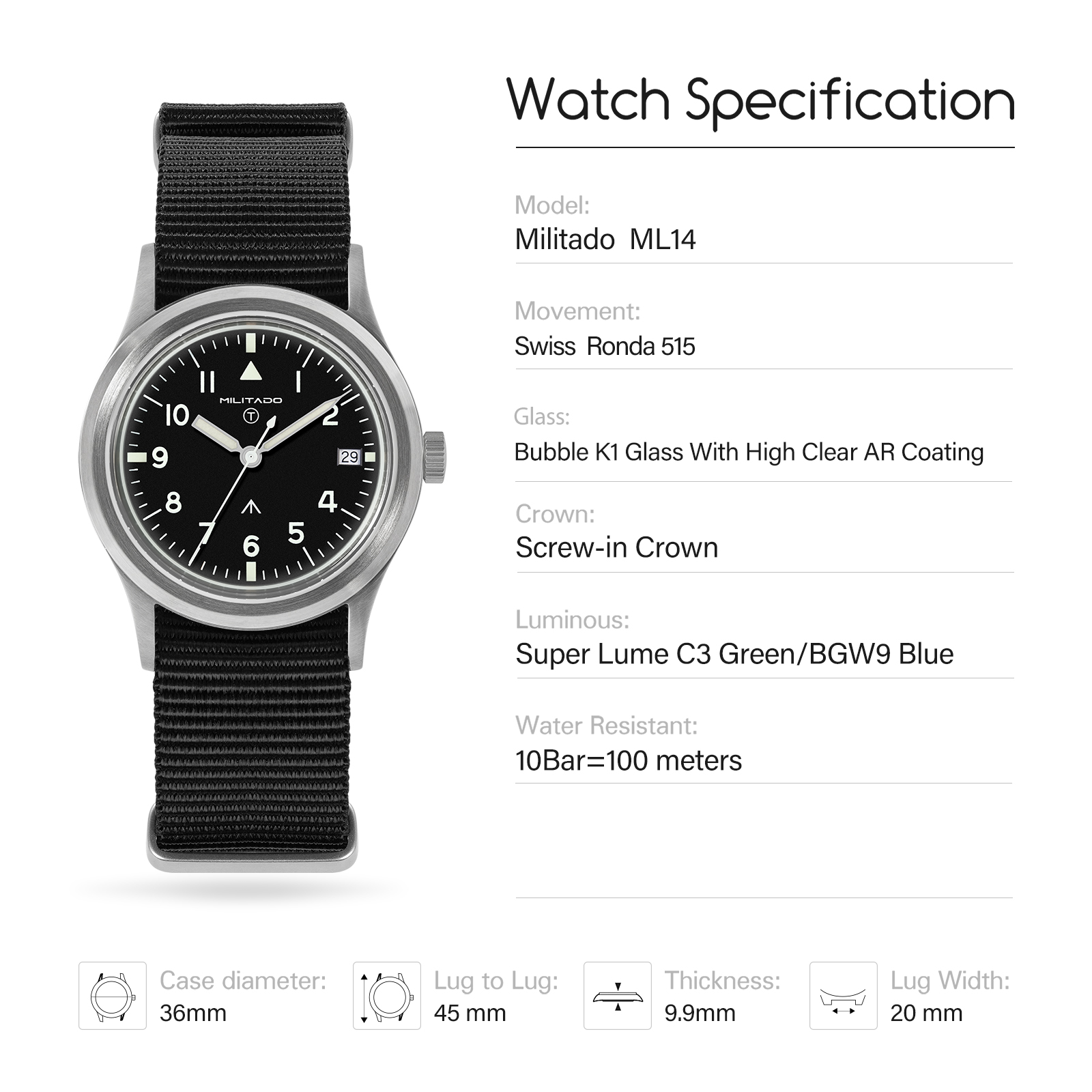 Militado ML14 36mm Watch VH31  - مراجعة Field Watch Military وسعره