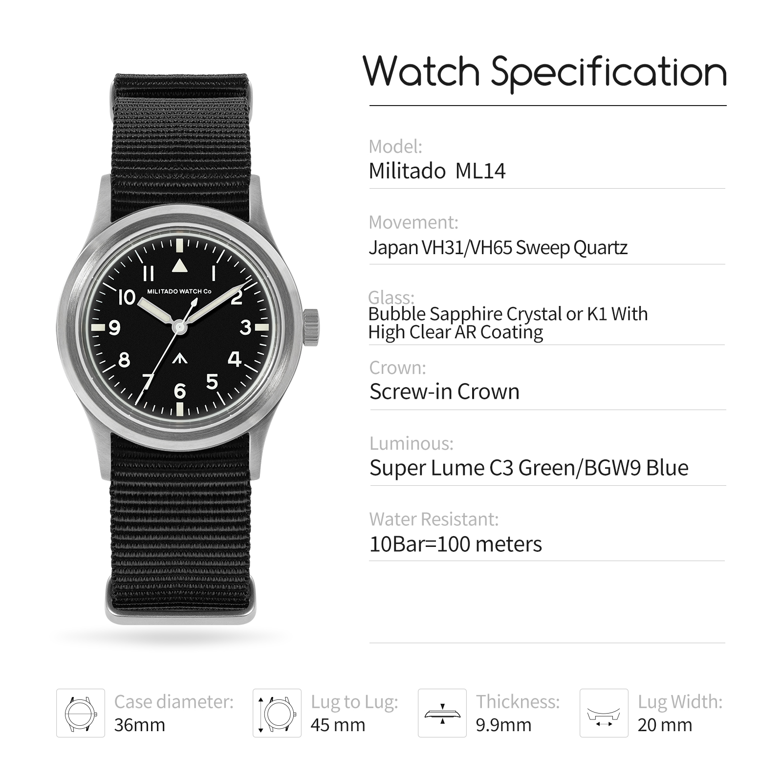 Militado ML14 36mm Watch VH31  - مراجعة Field Watch Military وسعره