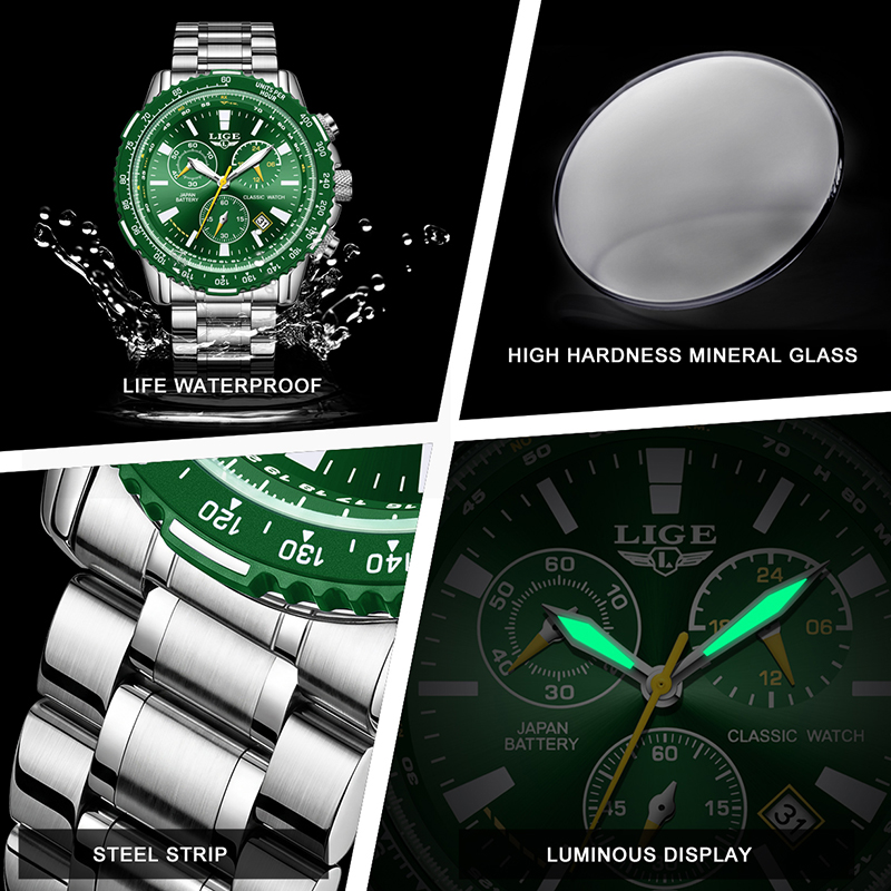 LIGE New Green Big Dial Watch  - مراجعة Luxury Watch With Green Dial وسعره