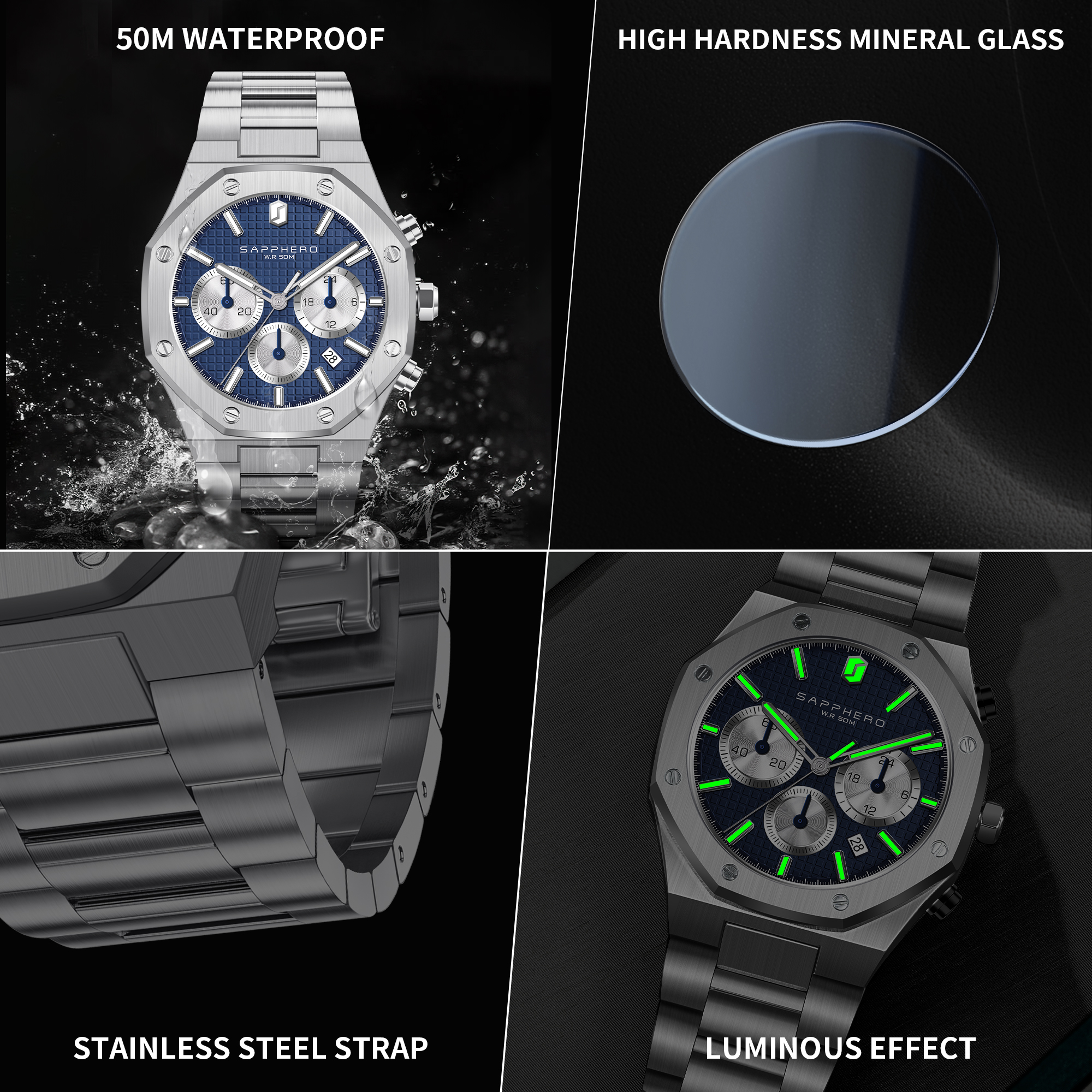 SAPPHERO Men's Watch Waterproo - مراجعة Luxury Watch Ap وسعره