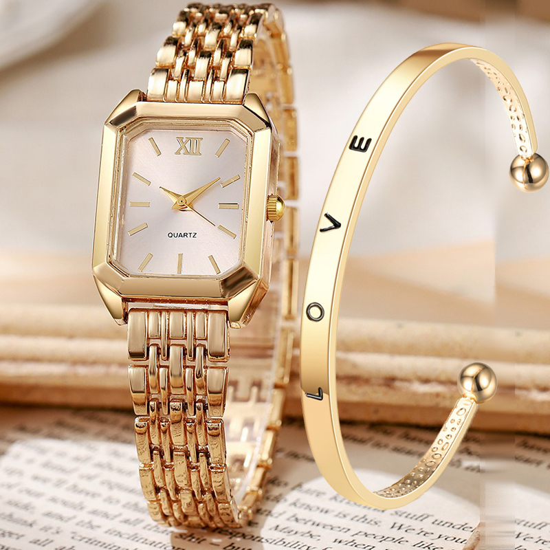 2PCS/set Luxury Women's Quartz - مراجعة Luxury Watch Square وسعره