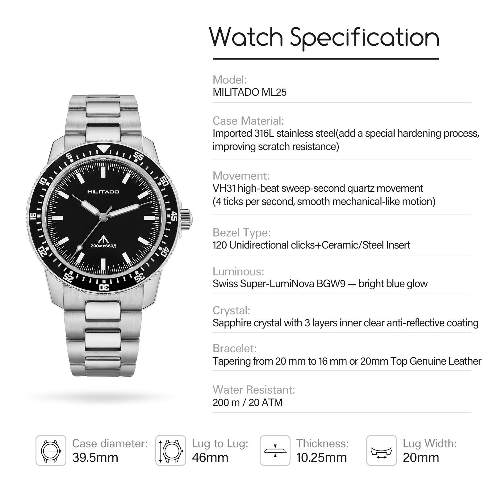 MILITADO  ML25 Quartz Dive Wat - مراجعة Field Watch Military وسعره
