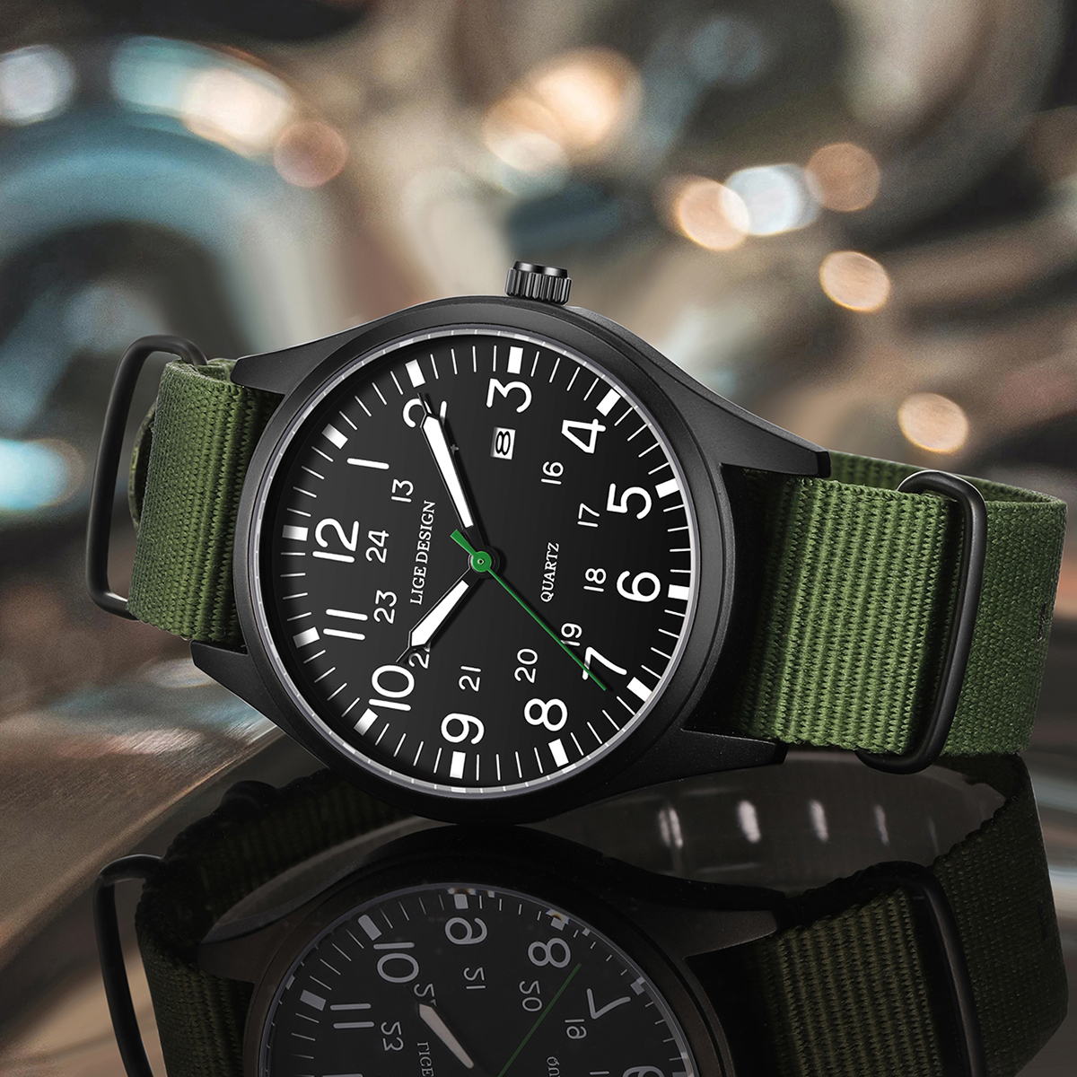LIGE Top Brand Luxury Men Quar - مراجعة Field Watch Military وسعره
