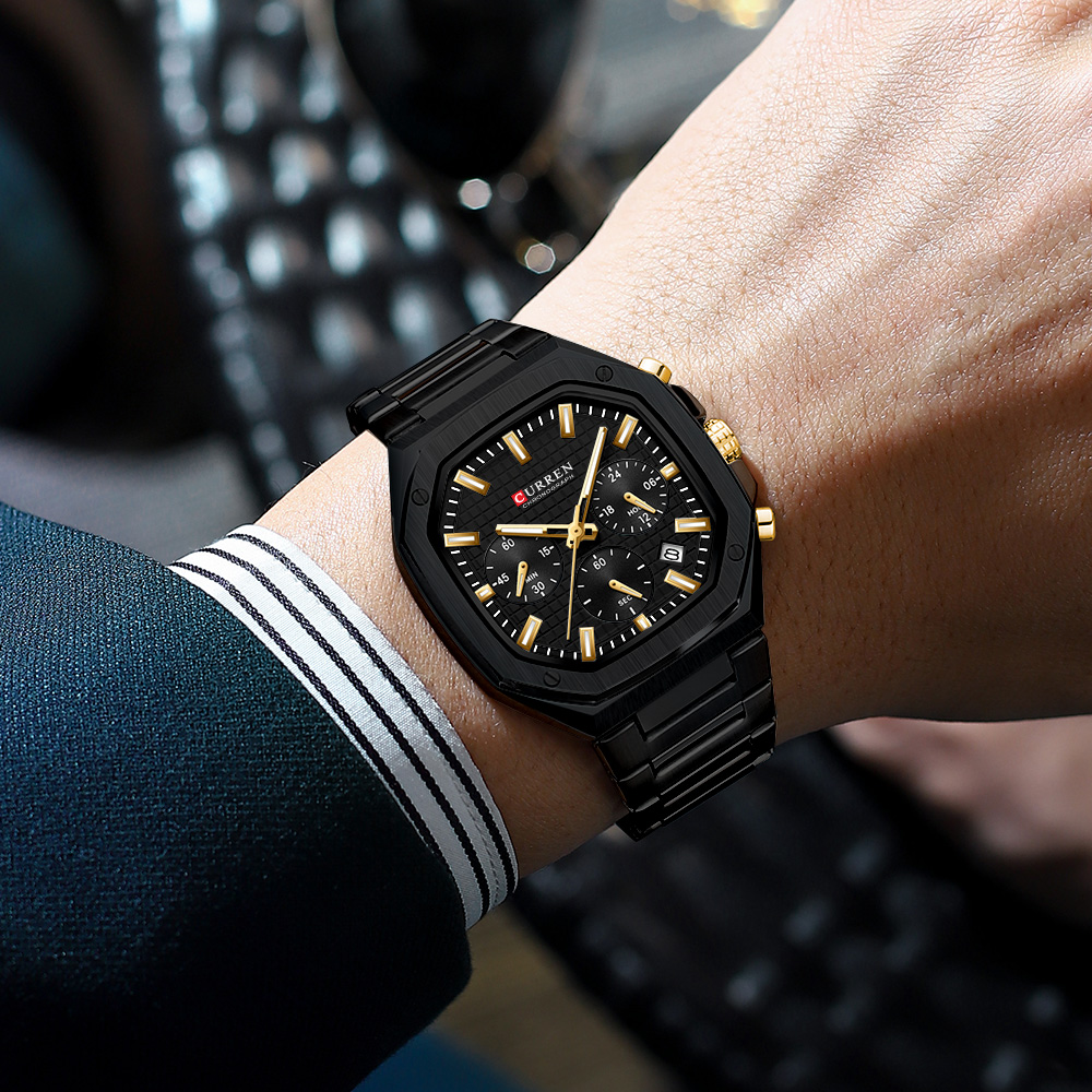 CURREN Luxury Square Chrono Wa - مراجعة Luxury Watch And Bracelet وسعره