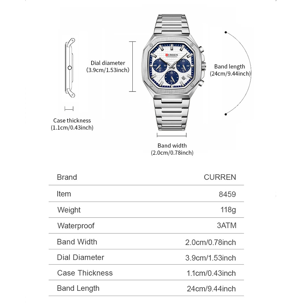 CURREN Luxury Square Chrono Wa - مراجعة Luxury Watch And Bracelet وسعره