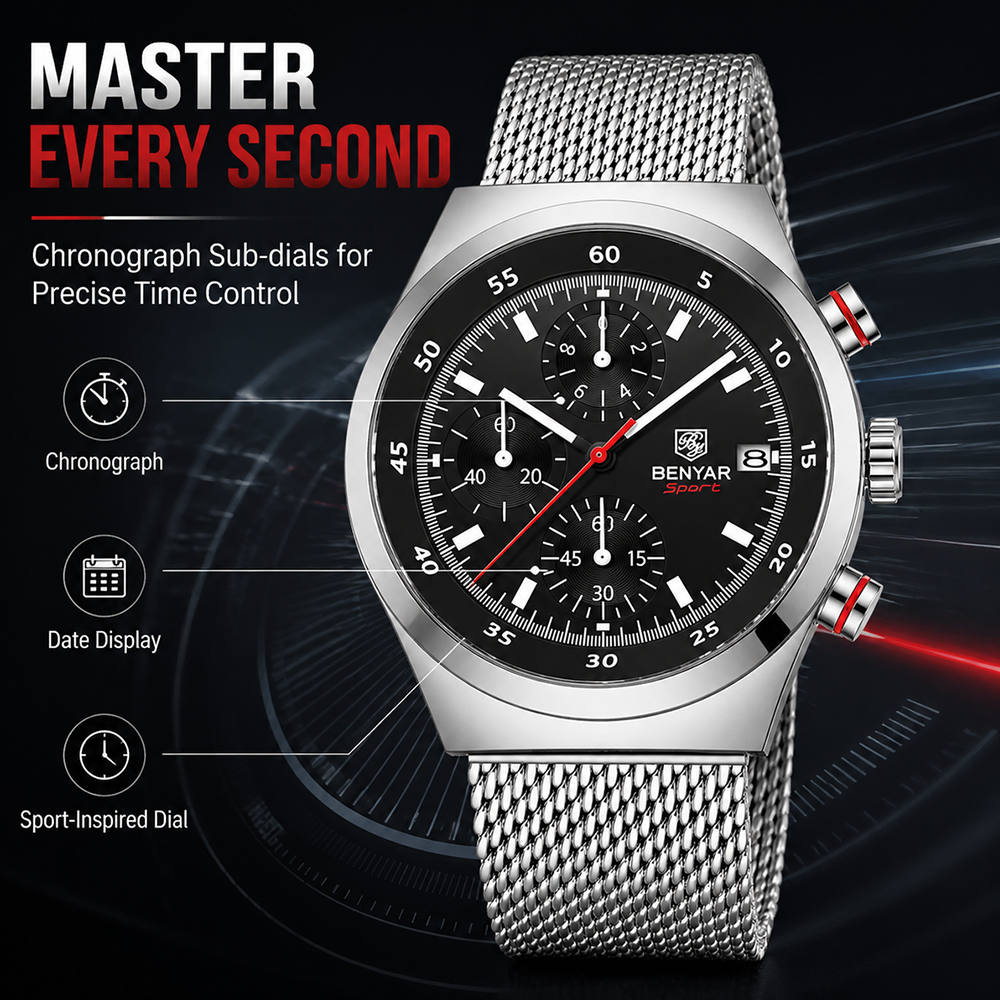 BENYAR Top Luxury Brand Men's  - مراجعة Luxury Watch And Bracelet وسعره